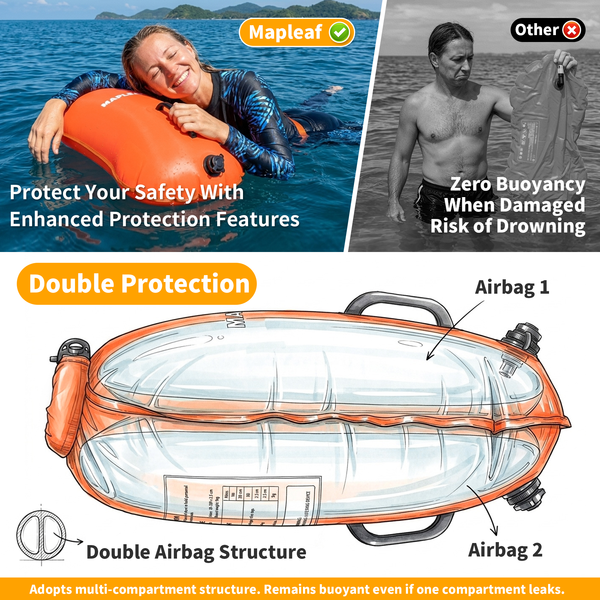 MAPLEAF Swim Buoy Tow Float Sa - Swim Buoy Open Water ulasan dan harga